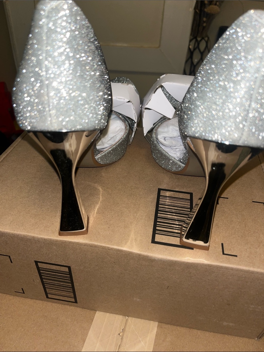 Betsey Johnson Silver Glitter Pointed-Toe Heels with Bow - Picture 3 of 5